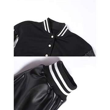 babyhealthy Womens Crop Varsity Jacket Stitched Leather Baseball Bomber Jacket Y2K Streetwear Short Coat A Green