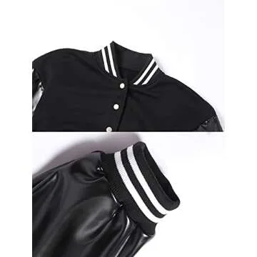 babyhealthy Womens Crop Varsity Jacket Stitched Leather Baseball Bomber Jacket Y2K Streetwear Short Coat A Green