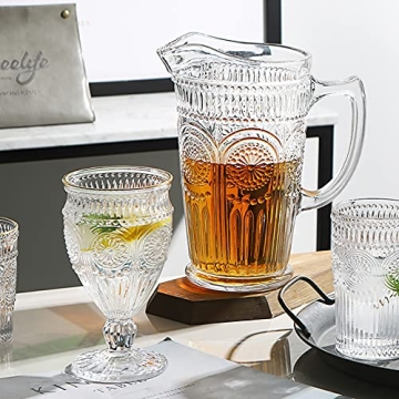 Kingrol 50 oz Glass Pitcher, Vintage Water Carafe Jug for Ice Tea, Juice, Milk, Beverages, Heat Resistant Glass Carafe for Hot/Cold Water