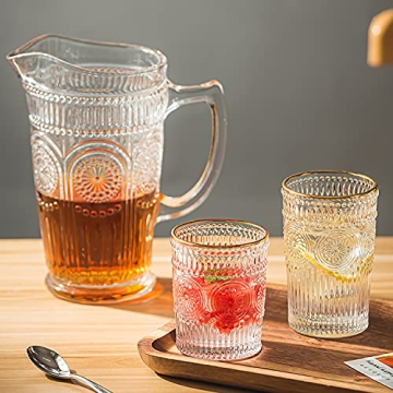 Kingrol 50 oz Glass Pitcher, Vintage Water Carafe Jug for Ice Tea, Juice, Milk, Beverages, Heat Resistant Glass Carafe for Hot/Cold Water