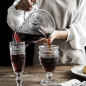 Kingrol 50 oz Glass Pitcher, Vintage Water Carafe Jug for Ice Tea, Juice, Milk, Beverages, Heat Resistant Glass Carafe for Hot/Cold Water