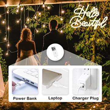 LooKLight Hello Beautiul Neon Sign,Warm White Neon Light Sign,Letters Wedding Neon Signs for Wall Decor,USB Powered Led Light Up Signs For Wedding Party Bedroom Birthday Beauty Salon
