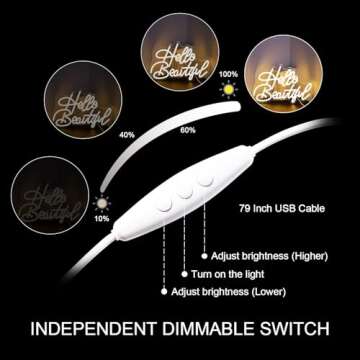 LooKLight Hello Beautiul Neon Sign,Warm White Neon Light Sign,Letters Wedding Neon Signs for Wall Decor,USB Powered Led Light Up Signs For Wedding Party Bedroom Birthday Beauty Salon