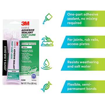 3M Adhesive Sealant Fast Cure 4200 - White - Flexible, Marine Sealant for Boats 3 Ounces
