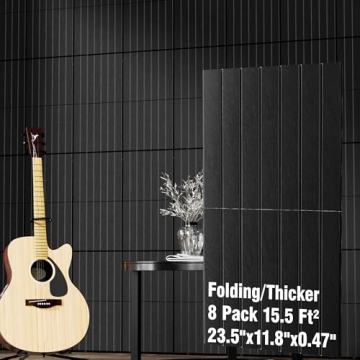 BSHEAD 8 Pack Self-Adhesive Fold Soundproof Wall Panels, 24 x 12 x 0.47 in Sound Proof Foam Panels for Walls, 1.2lb/ft³ High Density, Thicker 0.47in, Acoustic Panels, Sound Dampening Panels Black