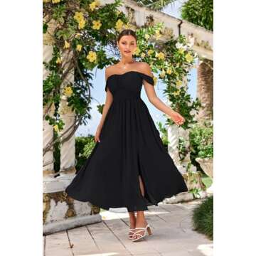 2024 Women's Summer Sleeveless Off Shoulder Floral Flowy A Line Maxi Dresses Black XL