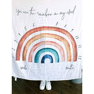 Organic Rainbow Baby Milestone Blanket for Newborn Photos