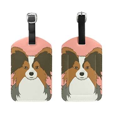 My Daily Papillon Dog Luggage Tag PU Leather Bag Tag Travel Suitcases ID Identifier Baggage Label 1 ...