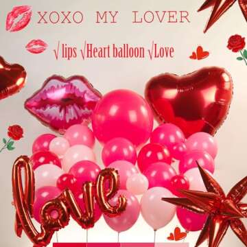 Valentines day balloon garland arch Kit Red pink balloons with Starburst Love letter lips heart shape balloons for Galentines Valentine's Engagement theme party decorations