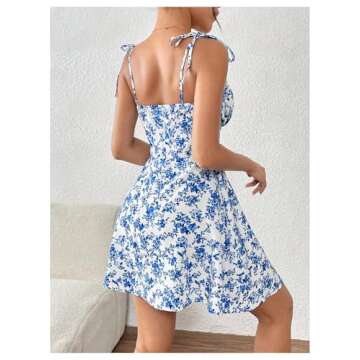 Floerns Women's Summer Floral Cherry Print A Line Short Cami Dress