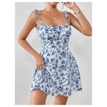 Floerns Women's Summer Floral Cherry Print A Line Short Cami Dress