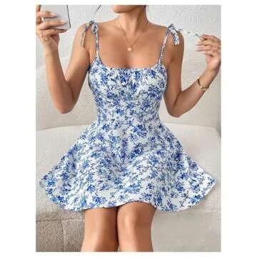 Floerns Women's Summer Floral Cherry Print A Line Short Cami Dress