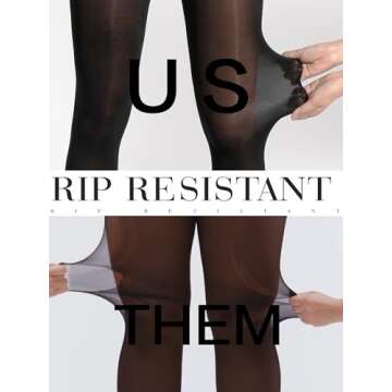 HOTBOSS Unbelievable Durability Tights, Rip Resistant Pantyhose, 40D Semi Sheer High Waist T-Crotch Strong Tights for Women, Black-S