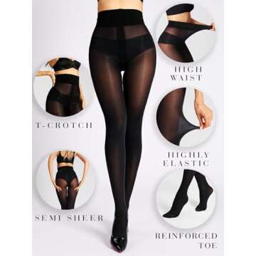 HOTBOSS Unbelievable Durability Tights, Rip Resistant Pantyhose, 40D Semi Sheer High Waist T-Crotch Strong Tights for Women, Black-S
