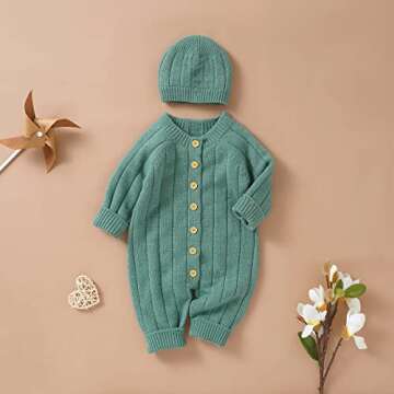 Mubineo Infant Baby Girl Boy Fall Winter Knit One Piece Outfit Romper Jumpsuit Sweater Outwear Clothes (Y1 Green, 3-6 Months)