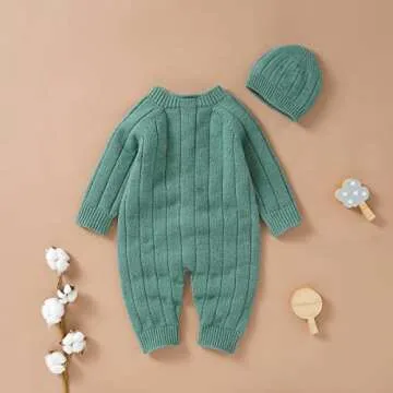 Mubineo Infant Baby Girl Boy Fall Winter Knit One Piece Outfit Romper Jumpsuit Sweater Outwear Clothes (Y1 Green, 3-6 Months)