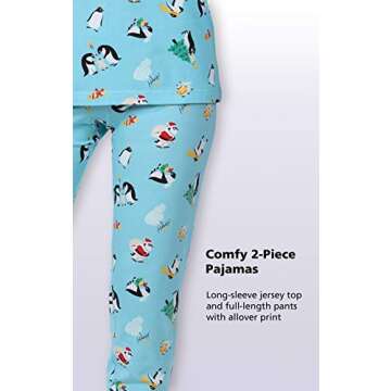 PajamaGram Matching Christmas PJs for Family, Blue Penguin, Womens L / 12-14