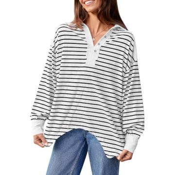 Tankaneo Womens Oversized Long Sleeve Polo Shirt Cotton