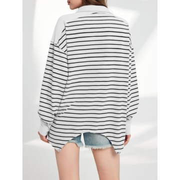 Tankaneo Womens Oversized Long Sleeve Polo Shirt Cotton