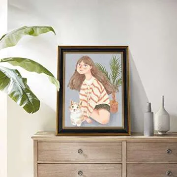 Space Art Deco, 16x20 Picture Frame without Mat for 16x20 Poster/Photo/Print, Shatter-Resistant Real Glass Wall Mounting Display (Black and Ornate Gold Design, 1-Pack)