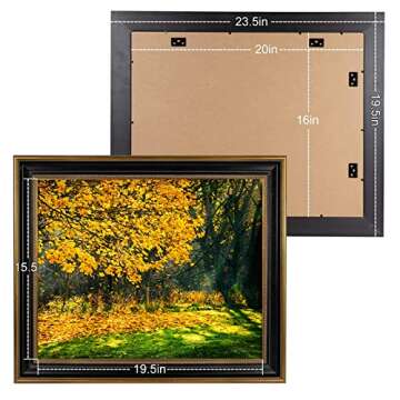 Space Art Deco, 16x20 Picture Frame without Mat for 16x20 Poster/Photo/Print, Shatter-Resistant Real Glass Wall Mounting Display (Black and Ornate Gold Design, 1-Pack)