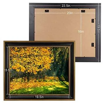 Space Art Deco, 16x20 Picture Frame without Mat for 16x20 Poster/Photo/Print, Shatter-Resistant Real Glass Wall Mounting Display (Black and Ornate Gold Design, 1-Pack)