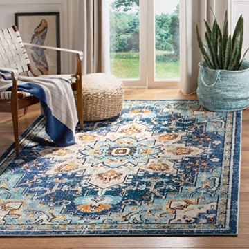 SAFAVIEH Madison Collection Area Rug - 5'3" x 7'6", Blue & Light Blue, Boho Chic Medallion Distresse...