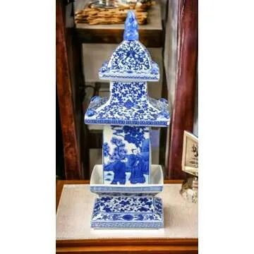 16" Classic Blue and White Porcelain Pagoda, China Qing Style, Jingdezhen (D19)