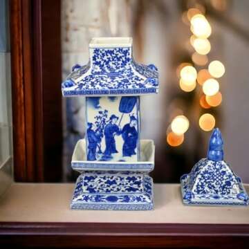 16" Classic Blue and White Porcelain Pagoda, China Qing Style, Jingdezhen (D19)