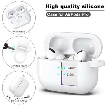 R-fun for AirPods Pro 2nd/1st Generation Case with Cleaner Kit,Soft Silicone Protective Case Cover for Apple AirPod Pro 2/1 for Women Men,AirPods Pro Case Accessories with Keychain,White