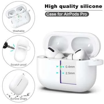 R-fun for AirPods Pro 2nd/1st Generation Case with Cleaner Kit,Soft Silicone Protective Case Cover for Apple AirPod Pro 2/1 for Women Men,AirPods Pro Case Accessories with Keychain,White