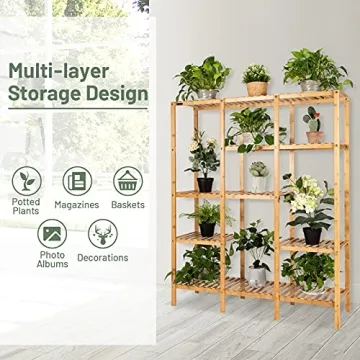 COSTWAY 5-Tier Bamboo Plant Stand Indoor Outdoor Shelf