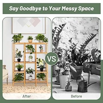 COSTWAY 5-Tier Bamboo Plant Stand Indoor Outdoor Shelf