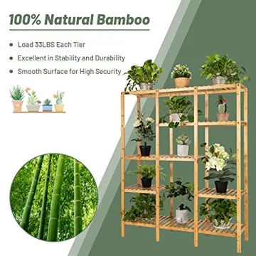 COSTWAY 5-Tier Bamboo Plant Stand Indoor Outdoor Shelf