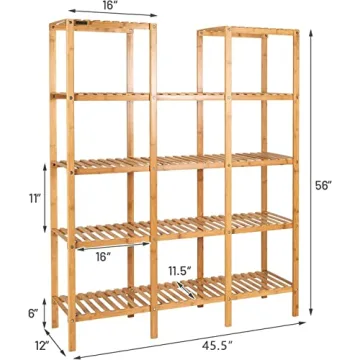 COSTWAY 5-Tier Bamboo Plant Stand Indoor Outdoor Shelf