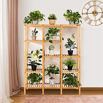 COSTWAY 5-Tier Bamboo Plant Stand Indoor Outdoor Shelf