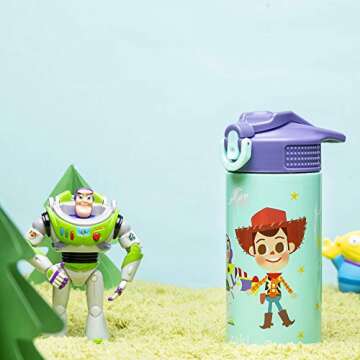 zak! Disney Toy Story 4 - Stainless Steel Vacuum Insulated Water Bottle - 14 oz - Durable & Leak Proof - Flip-Up Straw Spout & Built-In Carrying Loop - BPA Free