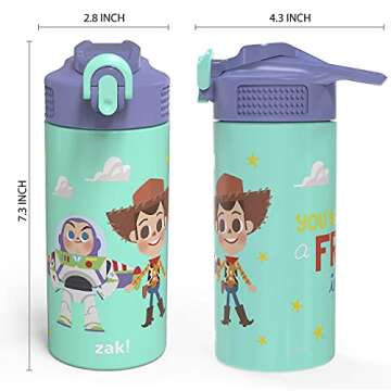 zak! Disney Toy Story 4 - Stainless Steel Vacuum Insulated Water Bottle - 14 oz - Durable & Leak Proof - Flip-Up Straw Spout & Built-In Carrying Loop - BPA Free