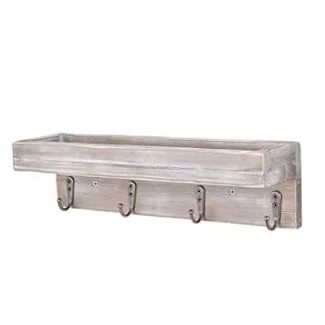 Sageme Vintage Entryway Shelf with Key Hooks - Rustic Style