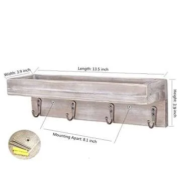 Sageme Vintage Entryway Shelf with Key Hooks - Rustic Style