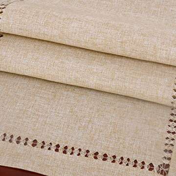 Grelucgo Handmade Hemstitch Beige Table Runner Or Dresser Scarf, Rectangular 14 by 36 Inch