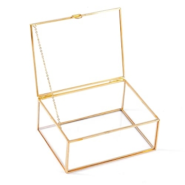 HCENJOC Golden Vintage Clear Glass Lidded Box Edge Bracelet Keepsake Decorative Jewelry Display Home...