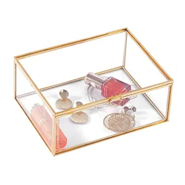 Elegant Golden Glass Lidded Jewelry Display Box
