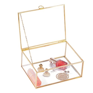 Elegant Golden Glass Lidded Jewelry Display Box