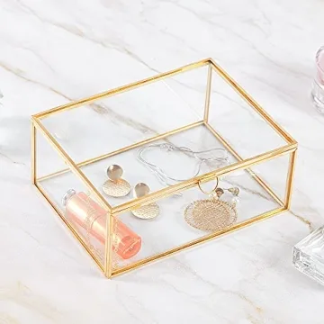Elegant Golden Glass Lidded Jewelry Display Box