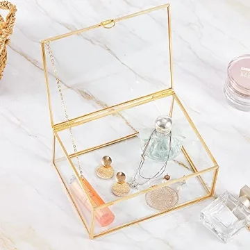Elegant Golden Glass Lidded Jewelry Display Box