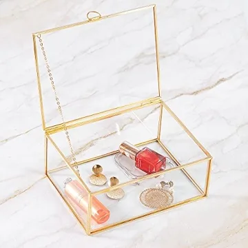 Elegant Golden Glass Lidded Jewelry Display Box