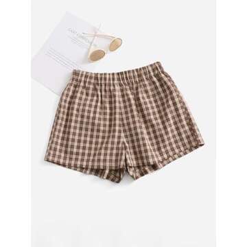 MakeMeChic Women's Elastic Waisted Plaid Shorts Lounge Pajama Shorts Multi3 M