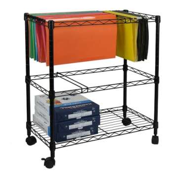 Oceanstar Portable 2-Tier Metal Rolling File Cart, Black
