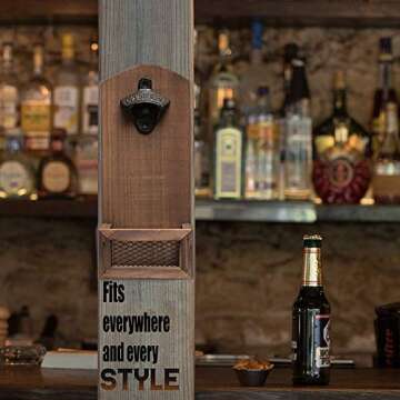 ZGZD Wooden Bottle Opener Wall Mounted with Cap Catcher for Beer Lovers